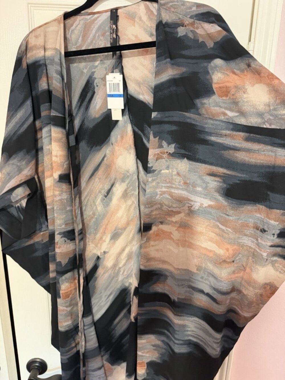 Melissa McCarthy Seven7 Watercolor Multi Longline Short Sleeve Cardigan Size 1XL